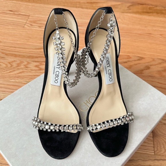 Jimmy Choo Black Suede Diamond Crystal Heels, 37.5 - Picture 1 of 6